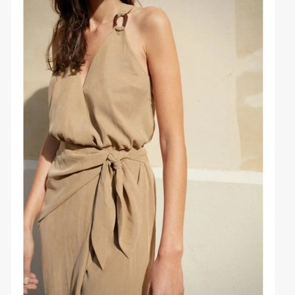 NANUSHKA Venus Wrap Front Mini Dress Solar Beige Size Medium - Picture 15 of 15